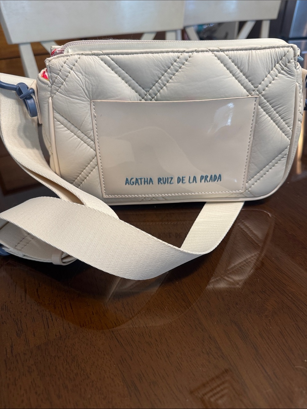 Agatha Ruiz De La Prada Cream Quilted Crossbody with Patent Logo Front Pocket